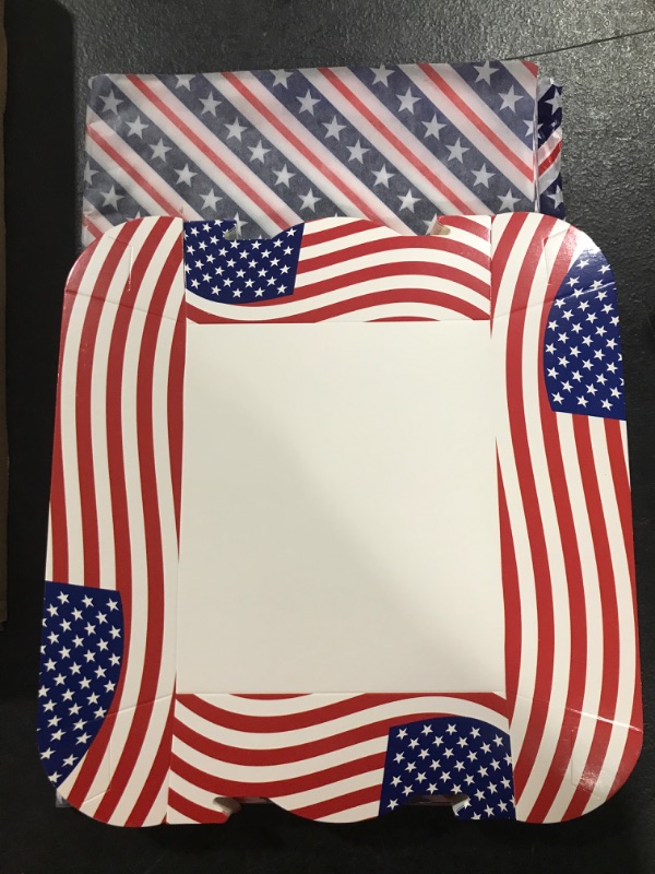 Photo 2 of 100 Pieces 4th of July Serving Trays & Deli Liner Patriotic Party Trays for Serving Food American Flag Paper Food Boats Disposable Snack Trays for BBQ Party Supplies