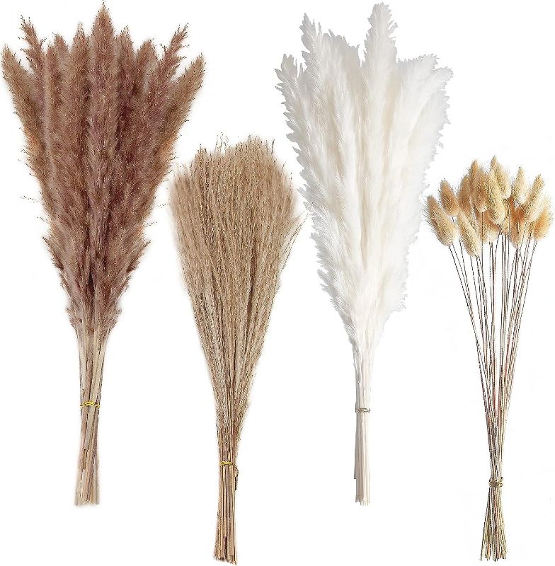 Photo 1 of 100 PCS Boho Pampas Grass, Naturally Dried Pompas, Pampas Grass Decor for Wedding , Boho Party Decorations, Table Decor?Brown and White?
