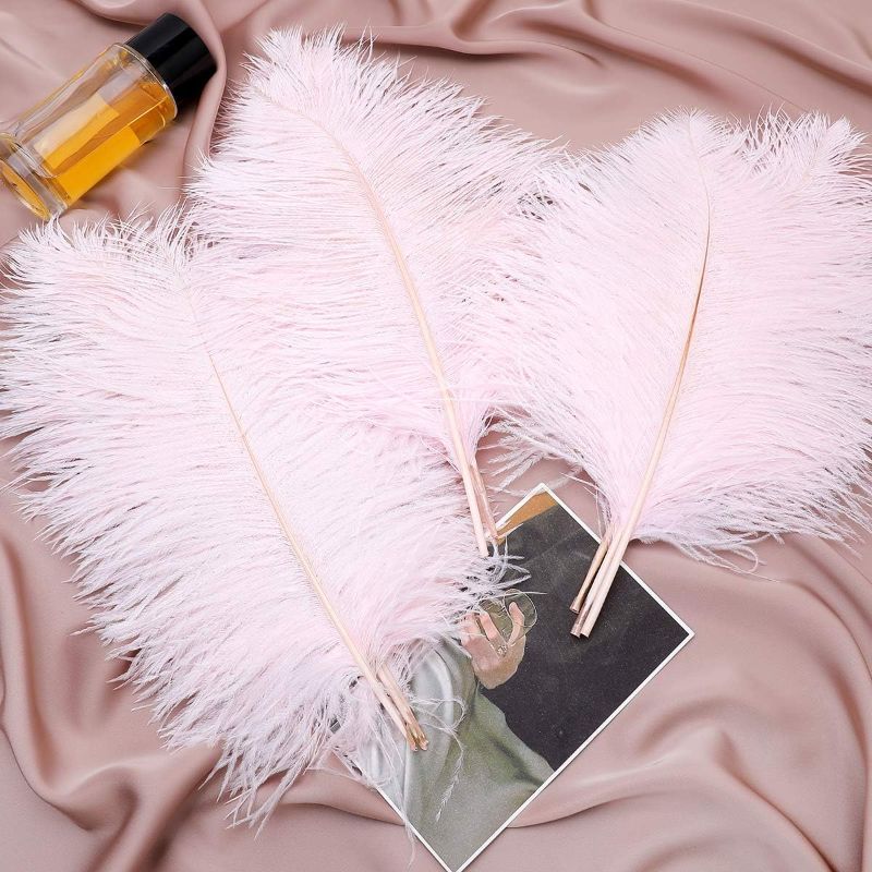 Photo 1 of 12pcs Natural Light Pink Ostrich Feathers 12-14inch (30-35cm) for Wedding Party Centerpieces?Flower Arrangement and Home Decoration.
