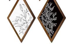 Photo 1 of 2 Pieces Boho Wall Decor Farmhouse Home Wall Decor Floral Wood Wall Art Print Tribal Wall Western Decorations Flower Hanging Wall Pediments for Home Apartment (Rhombus Flower)