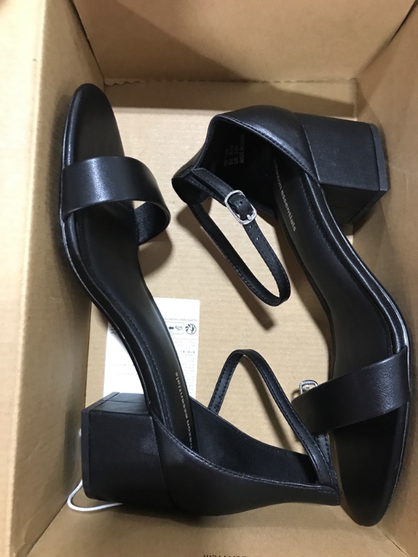 Photo 2 of [Size 8.5] Amazon Essentials Women's Two Strap Heeled Sandal 8.5 Wide Black, Faux Leather