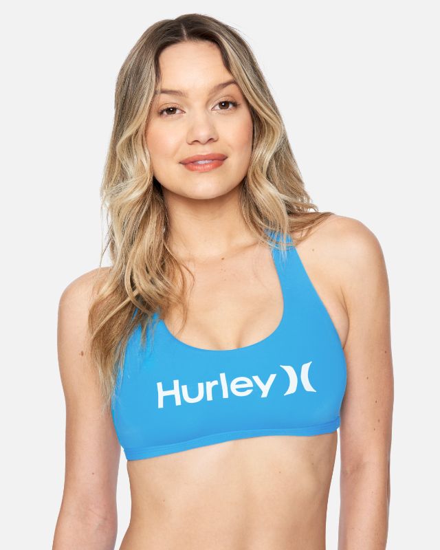 Photo 1 of [Size M] Hurley Women's One and Only Solid Reversible Scoop Bikini Top in Sky Blue, Size Medium
