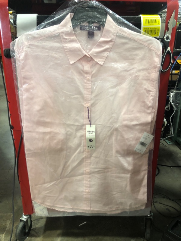 Photo 1 of [Size L] Gloria Vanderbilt Women's Amanda Monogram Button Down Shirt Large Pink Parasol