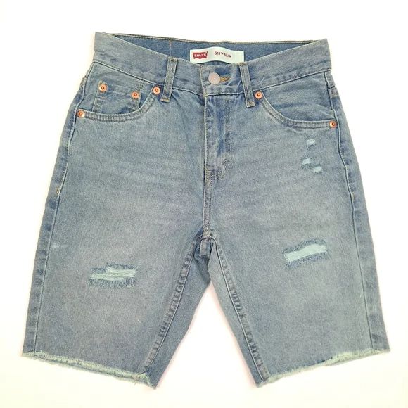 Photo 1 of [Size 14] LEVI'S 511 Slim Women's Shorts Distressed Blue Light Wash Denim
