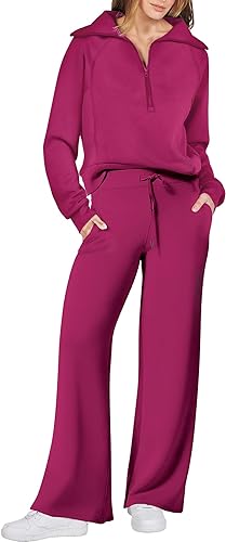 Photo 1 of ANRABESS Women 2 Piece Outfits Sweatsuit Set 2023 Fall Oversized Half Zip Sweatshirt Wide Leg Sweatpant Lounge Set Tracksuit
