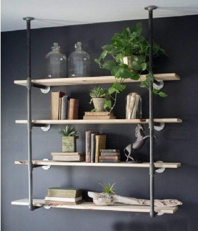 Photo 1 of WGX Design For You Industrial Retro Wall Mount Iron Pipe Shelf Hung Bracket Diy Storage Shelving Bookshelf (2 pcs)