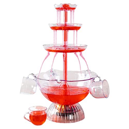 Photo 1 of 3-Tier Party Drink Dispenser – 1.5-Gallon Punch Fountain with LED Light Base and 5 Cups – Juice, Soda, or Mimosa Tower by Great Northern Party