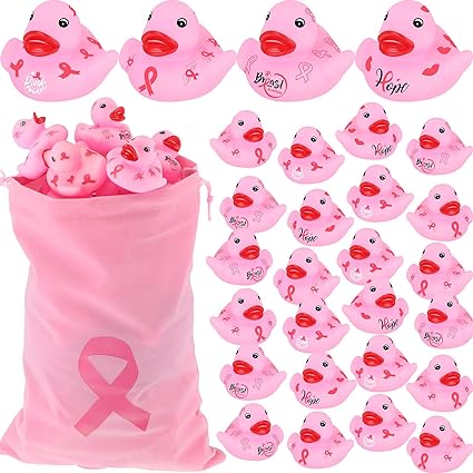 Photo 1 of 100 Pcs Breast Cancer Awareness Rubber Ducks Pink Ribbon Bathtub Bathing Toy Rubber Ducks for Breast Cancer Party Favors Gifts Decoration Activity, 4 Style 