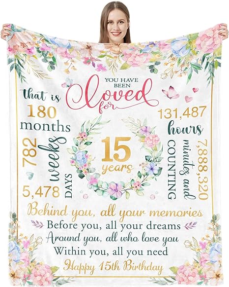 Photo 1 of 15 Year Old Girl Gifts -15th Birthday Decorations for Girl - Quinceanera Gifts- Gifts for 15 Year Old Girls Ideas -Cool 15 Year Old Teen Girl Birthday Gifts -15th Birthday Gifts Blanket 60"x50"