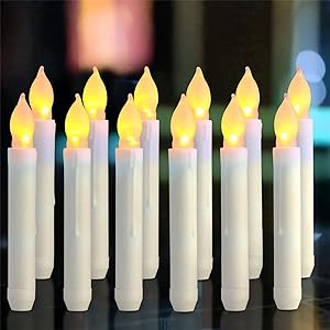 Photo 1 of 12 Pcs Halloween Floating Candles, LED Flameless Taper Candles Operated with Remote, Floating Dripless Candlestick,Handheld Electric candlesticks for Fireplace Church Party Christmas 