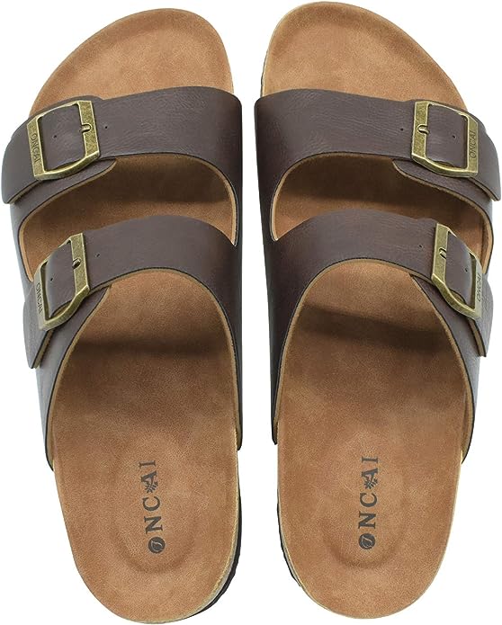 Photo 1 of [Size 11] ONCAI Mens Sandals,Beach Slides Cork Footbed Slippers with Adjustable Buckle Straps 