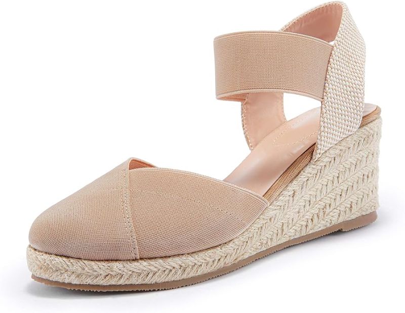 Photo 1 of [Size 11] Nailyhome Womens Closed Toe Espadrilles Wedge Sandals Platform Elastic Closure Mid Heel Sandals