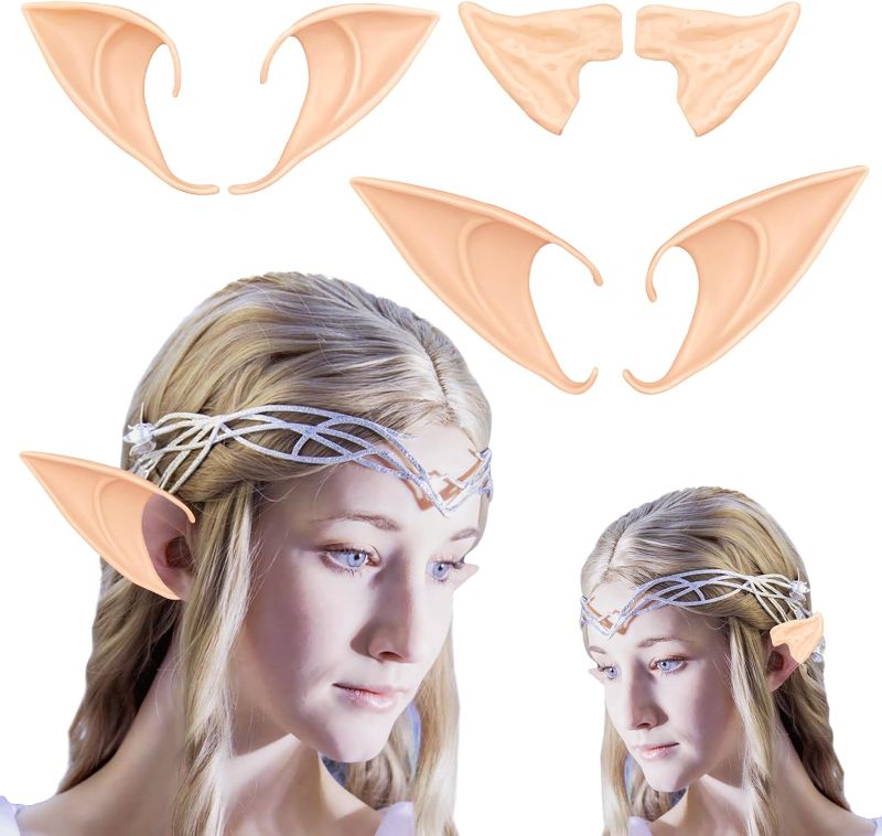 Photo 1 of Acoavo Halloween Costume Elf Ear Cuffs, 2 Pairs Pixie Dress Up Costume Soft Short & Long Pointed Goblin Ears, Masquerade Accessories Halloween Elven Vampire Fairy Ears Light Skin