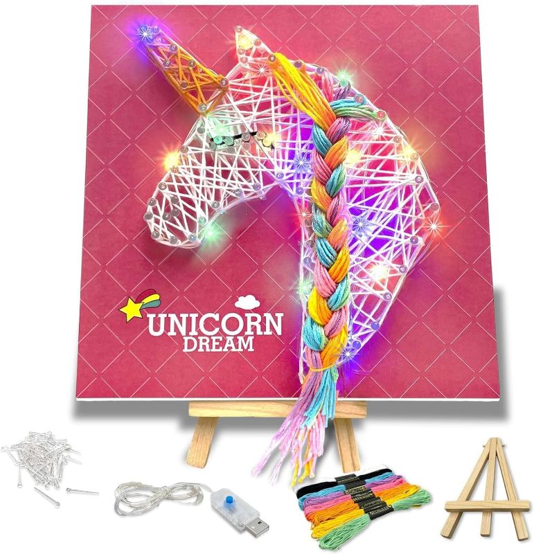 Photo 1 of  3D String Art Kits - Light-Up DIY Arts Craft Kits with Unicorn Board and Multicolor LED, Creative Gifts Crafts for Tween Girls Ages 8 9 10 11 12 Years Old and Up (Unicorn)