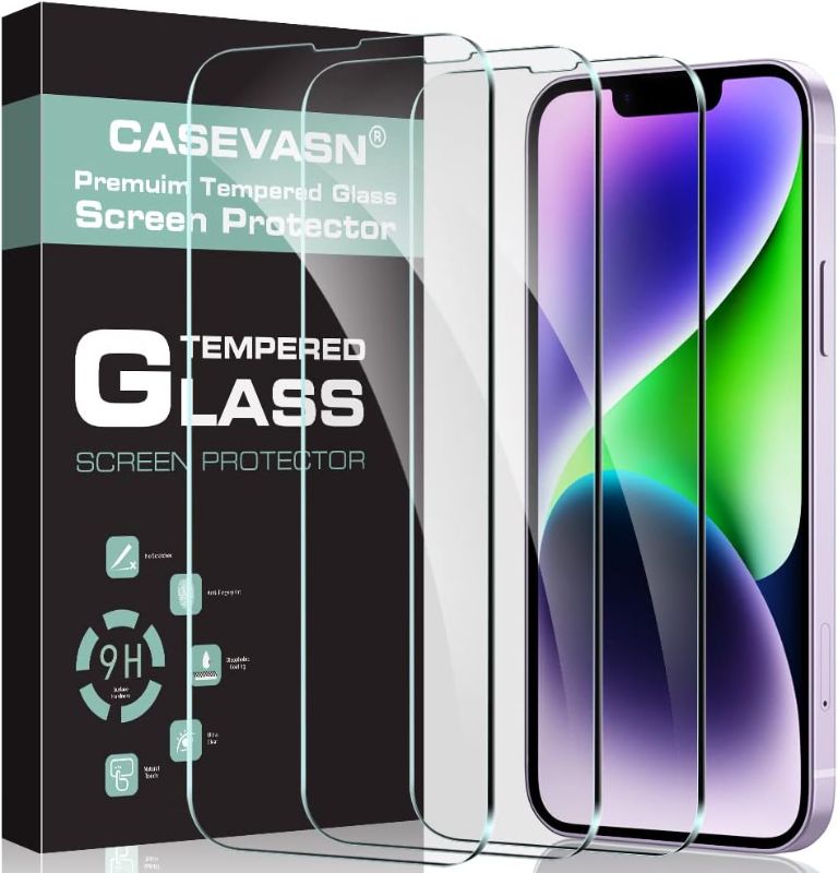 Photo 1 of CASEVASN [3 Pack] Screen Protector for iPhone 14, iPhone 13 Screen Protector Tempered Glass, [9H Hardness] HD Clear Saver Anti-Scratch [Bubble Free] [Case Friendly] for iPhone 6.1 inch 3P glass-Clear