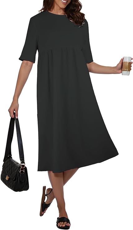 Photo 1 of [Size S] BEIHONG Women's Casual House Dresses Knee Length Shift Tunic Dress with Pockets and Sleeves Empire Waist Tummy Control Black