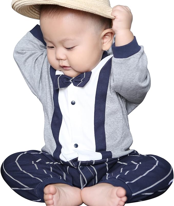 Photo 1 of [Size 9mo] HAOHAOHUOZHE Baby Boy’s Gentleman Clothes Romper Jumpsuit Cotton Long Sleeve 