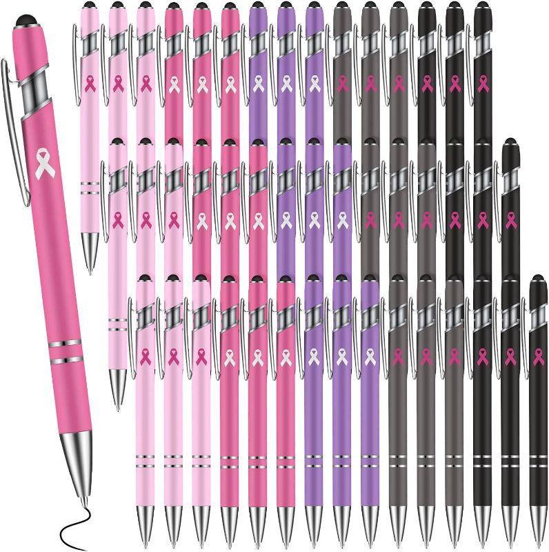 Photo 1 of Ctosree 100 Pack Breast Cancer Awareness Pen Pink Ribbon Pens Bulk Ovarian Cancer Awareness Products Childhood Cancer Black Ink Metal Pens for Public Events(Multicolor, Pink Ribbon)