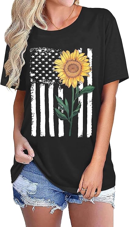 Photo 1 of American Flag Shirt Women 4th of July Shirts USA Flag Graphic Patriotic Tshirt Raglan Color Block Tops Size L