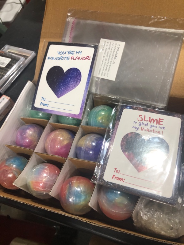 Photo 2 of 28 Valentines Day Fluffy Galaxy Slime with Cards Stress Relief Fidget Toy for Kids Party Favor Supplies, Classroom Exchange Prizes, Valentine Greeting Card?Valentine Exchange Gifts?Game Prizes