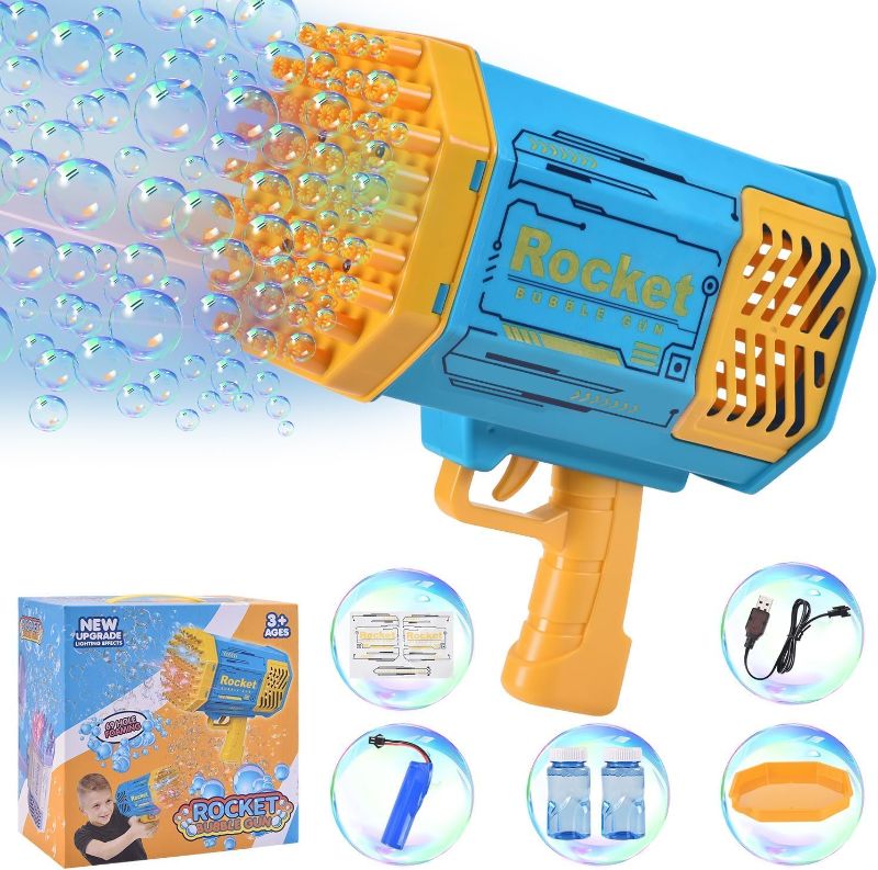 Photo 1 of Blue Bubble Machine, 69 Holes Rocket Bubble Maker,Bubbles for Kids Christmas Toys for Boys Girls Age 3 4 5 6 7 8 9 10 11 12 Year Old, Bubble Solution Toys Gifts for Outdoor Birthday Wedding Party 