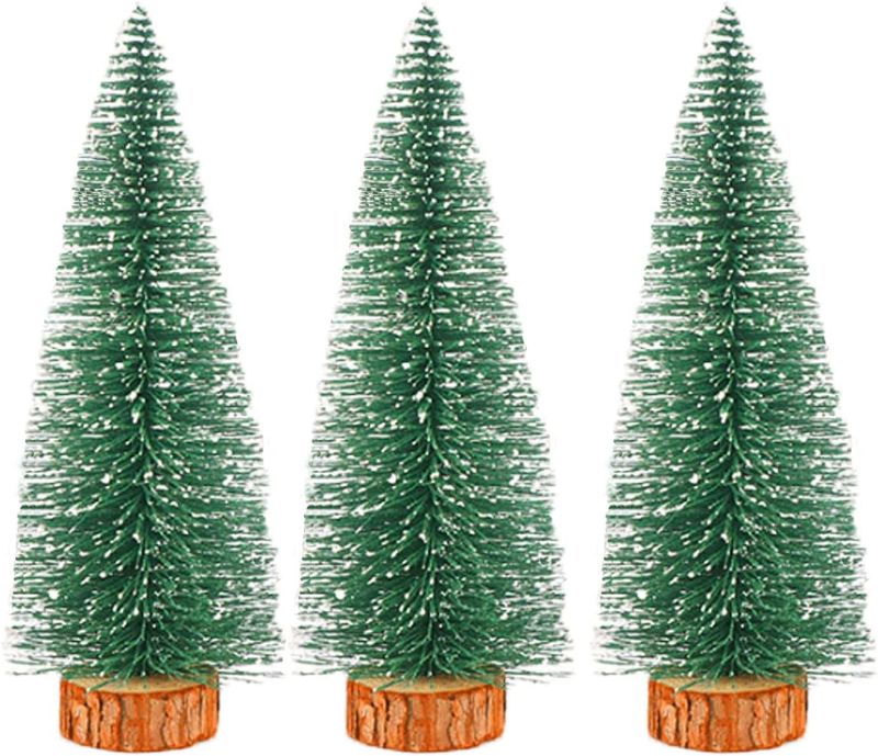 Photo 1 of 3pcs 10inch Mini Christmas Tree Bottle Brush Trees Chrismas Village Trees Ornaments Mini Plastic Christmas Trees with Wooden Base for Christmas Decoration Miniature Chrismas Tree (10inch 3pcs)