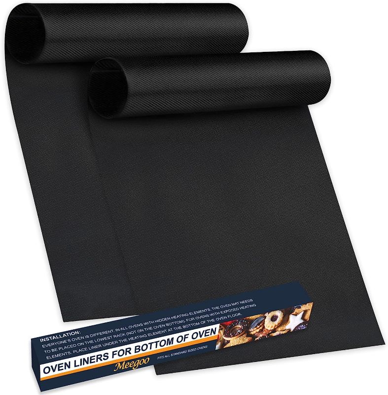 Photo 2 of Meegoo Oven Liners for Bottom of Oven, 2 Pack Large Thick Heavy Duty Non-Stick Teflon Oven Mat Set, 15.74"x 23.62" BPA and PFOA Free Oven Floor Protector Liner, Kitchen Friendly Cooking Accessory
