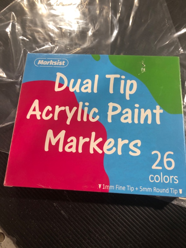 Photo 2 of MARKSIST 26 Colors Acrylic Paint Markers, Dual Tips Acrylic Paint Pens - 1mm Extra Fine Tip & 5mm Medium Tip, Non-toxic Acrylic Marker Pens for Rock, Wood, Paper, Canvas, Arts and Crafts