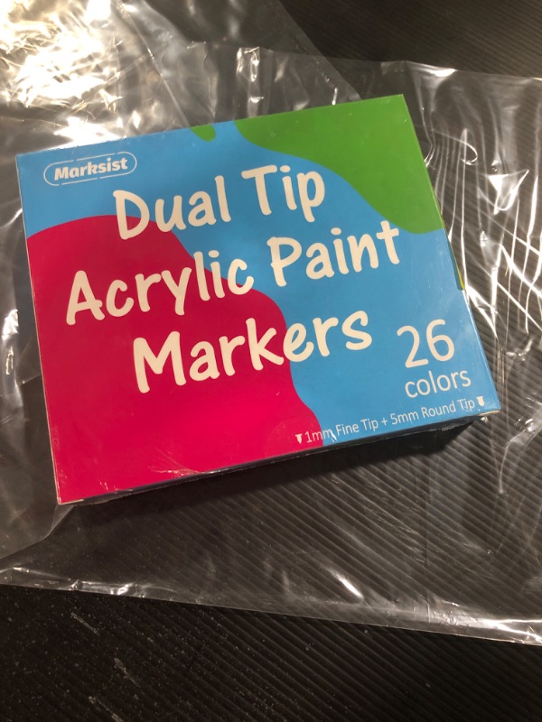 Photo 2 of MARKSIST 26 Colors Acrylic Paint Markers, Dual Tips Acrylic Paint Pens - 1mm Extra Fine Tip & 5mm Medium Tip, Non-toxic Acrylic Marker Pens for Rock, Wood, Paper, Canvas, Arts and Crafts