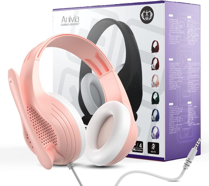 Photo 1 of Anivia A9 Pro Rose Pink Over-Ear Wired Headphones with Mic, Lightweight & Adjustable Control Headphones for Kids/Adults, 3.5mm Jack Stereo Headset for School/Work/Music/Games
