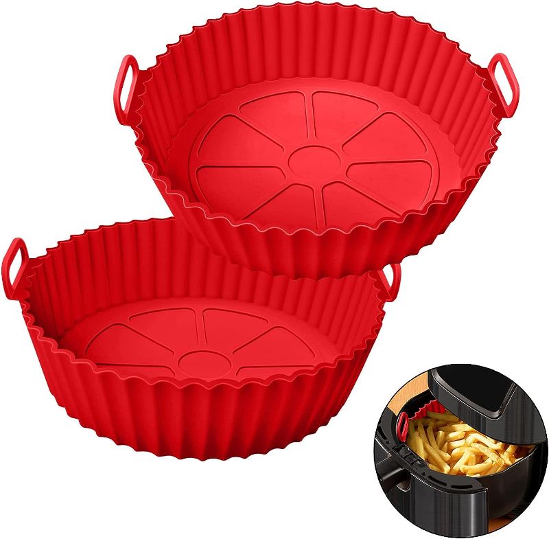 Photo 1 of 2pk of Air Fryer Silicone Pot, XIILSIE 2 Pcs Air Fryer Silicone Liners Food Safe Non Stick Air fryers Basket Oven Accessories, Reusable Replacement of Flammable Parchment Liner Paper Fits 3QT - 5QT Air Fryer
