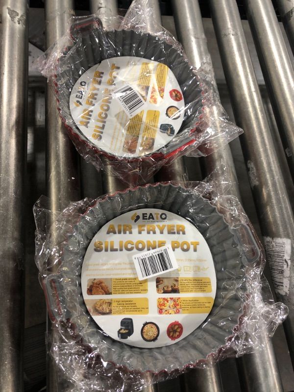 Photo 1 of 2pk of Air Fryer Silicone Liners Set of 2 Air Fryer Liners Pot Reusable Silicone Liners for Cooking, Baking, Oven Safe Replacement of Flammable Parchment Liner paper Grey+Red 
