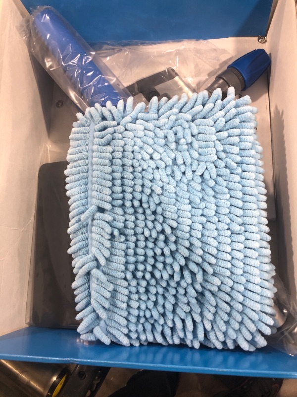 Photo 1 of Autofiber [Mitt on a Stick PRO] Adjustable Head Car Wash Brush | 61" Sectional Angled Pole (Blue Noodle Cover) (Noodle Cover)