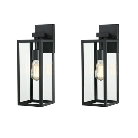 Photo 1 of 1-Light Black Outdoor Wall Lights Porch Light Fixture with Clear Glass (2-Pack)
