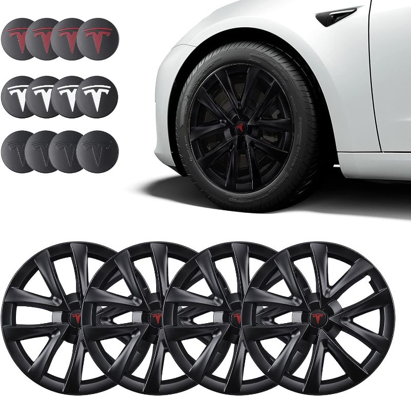 Photo 1 of BASENOR Tesla Model 3 Wheel Cover 18 Inch Hubcap Wheel Hub Caps OEM Rim Protectors Cover Replacement Matte Black Hubcaps Exterior Accessories Performance Upgrade (Set of 4) for 2017-2023
