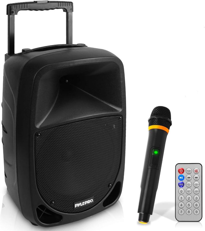 Photo 1 of Pyle 1000W Portable Bluetooth PA Speaker - 10'' Karaoke Speaker System with UHF Wireless Microphone, Remote Control & Built-in Rechargeable Battery, MP3/USB/SD, LED Battery Indicator Lights - PSBT105A
