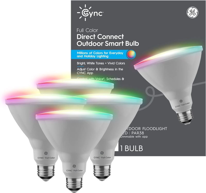 Photo 1 of 4pk GE - Cync Smart Direct Connect Outdoor Light Bulb (1 LED PAR38 Bulb), 90W Replacement - Full Color
