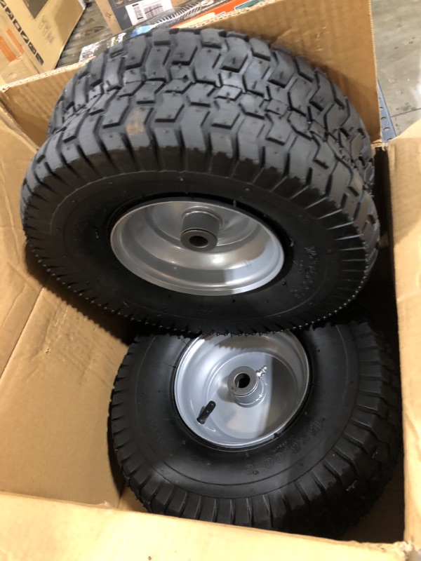 Photo 2 of (2 Pack) 15 x 6.00-6 Tire and Wheel Set - for Lawn Tractors with 3/4" Sintered iron bushings 15" x 6.00-6" Silver