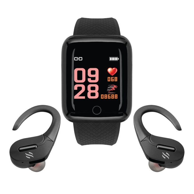 Photo 1 of Slide Fitness Tracker & True Wireless Earbuds 2-in-1 Combo Pack | Sweatproof Sports & Running Exercise Pack | Rechargeable Workout Equipment w/Bluetooth Earbuds and Smart Watch | Music, Call Controls