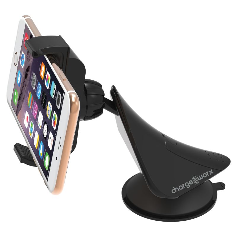 Photo 1 of CHARGEWORX Universal Dash & Windshield Mount | Grip Clip Car Phone Holder w. Quick Lock Release Lever | 360-Degree Rotation | Stabilizes Devices While Driving | Dual Mounting Options | Strong Suction