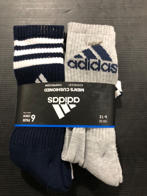 Photo 2 of adidas Men's Athletic Cushioned Crew Socks with Arch Compression for a Secure Fit (6-Pair) Large Cool Light Heather/Collegiate Navy/White