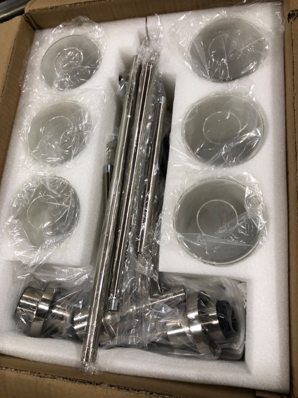 Photo 1 of Seilisy 6 Lights Brushed Nickel Chandelier Pendant Light, Farmhouse Contemporary Modern Industrial Ceiling Hanging Lighting Fixture with Glass Shade for Dining Room Kitchen Island Living Foyer Hallway Brushed Nickel (6 Lights)