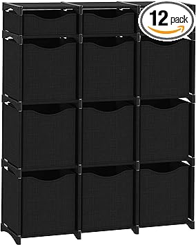 Photo 1 of 12 Cube Organizer | Set of Storage Cubes Included | DIY Cubby Organizer Bins | Cube Shelves ladder Storage Unit shelf | Closet Organizer for Bedroom, Playroom, Livingroom, Office (Black) 12 Cube - No Handles Black