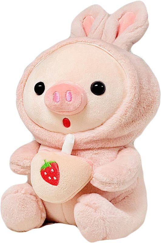 Photo 1 of Awcvire Cute Boba Pig Plush Doll, Adorable Piggy Bedtime Buddy 9.8" Plush Toy, Soft Stuffed Animal Plushies(Pink Bunny)