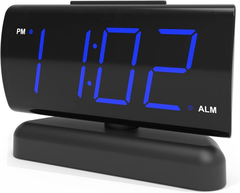 Photo 1 of GING YHAU Home LED Digital Alarm Clock for Bedroom,Swivel Base,Outlet Powered, Simple Operation, Alarm, Snooze, Brightness Dimmer, Big Blue Digit Display (Blue)