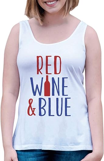 Photo 1 of 7 ate 9 Apparel Women's Red Wine & Blue 4th of July White Tank Top Medium