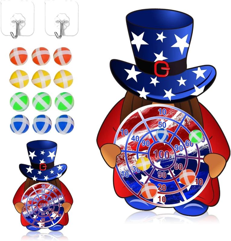 Photo 1 of 4th of July Patriotic Gnome Party Dart Board Game Set, Gnome Party Board Games with 12 Stick Balls, Patriotic Indoor Outdoor Yard Toys for Kids Ages 4-8