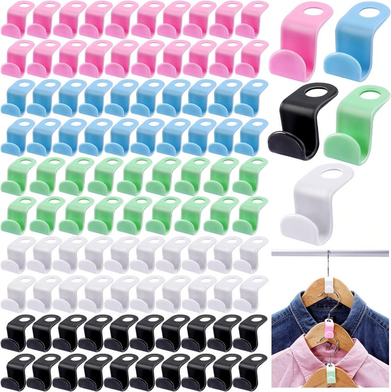 Photo 1 of 200 PCS Clothes Hanger Connector Hooks,Space Saving Cascading Hooks,Plastic Mini Connection Hooks,Hanger Extender Clips for Closet Clothes Organizer,Hanger Hooks for Hangers (Multicolor)