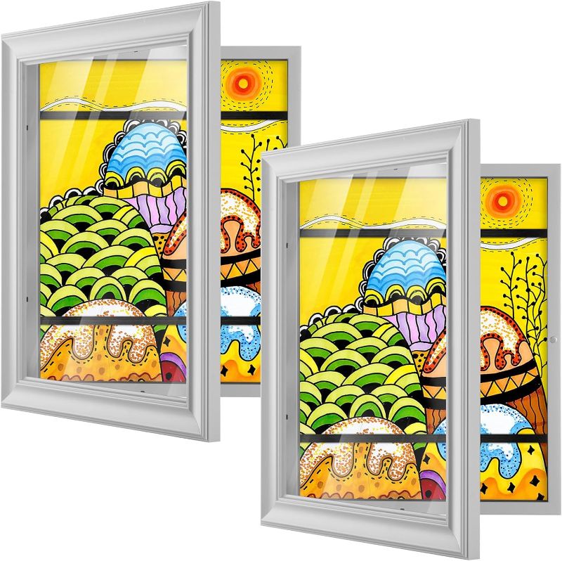 Photo 1 of Anozie 8.5x11 Kids Art Frames for Kids Artwork Frames Changeable Front Opening Glass, Artwork Display Storage Frame for Kids Drawings, Schoolwork, Hanging Art, Crafts (2 Pack-Grey)