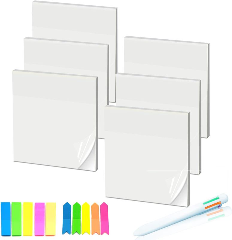 Photo 1 of 300 Sheets Transparent Sticky Note Pads, 2.75" x 3.74" Translucent Sticky Notes, Waterproof Self-Adhesive Clear Sticky Notes, Page Markers Index Tabs for Office Message Reminder (6 Pack?